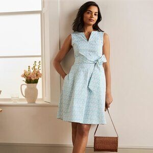 Boden Mischa Women's Sleeveless Pocket Stretch Dress Belted V-Neck Aqua  Size 4R